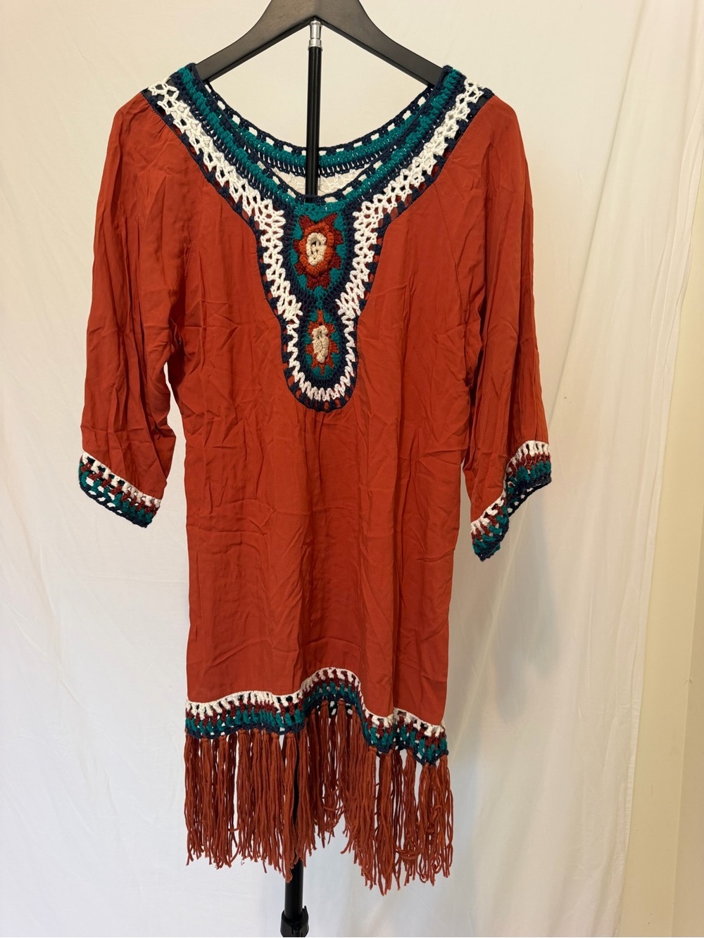 Monoreno Crochet Tunic Dress Cover-Up | Rust | Size Small